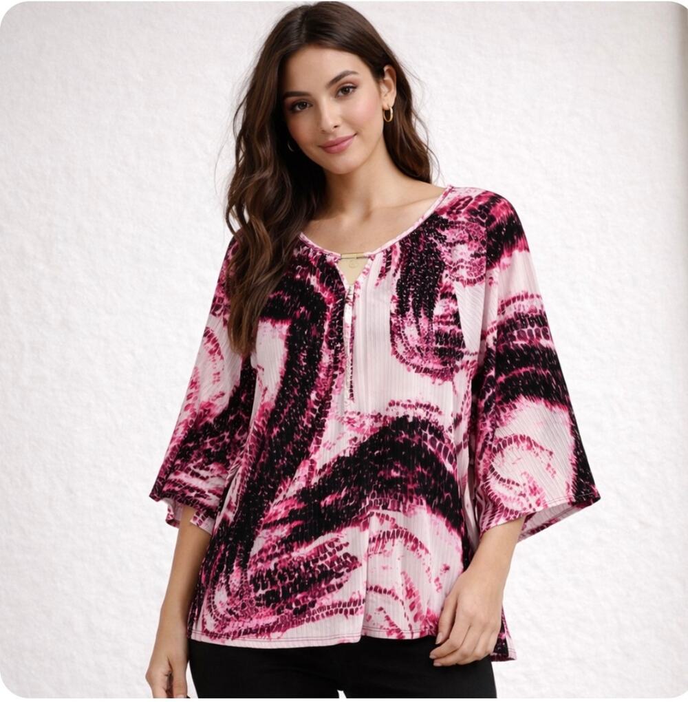 Women's Blouse Size Large Purple Pink NWT Casual BOHO Stretchy Dana Buchman